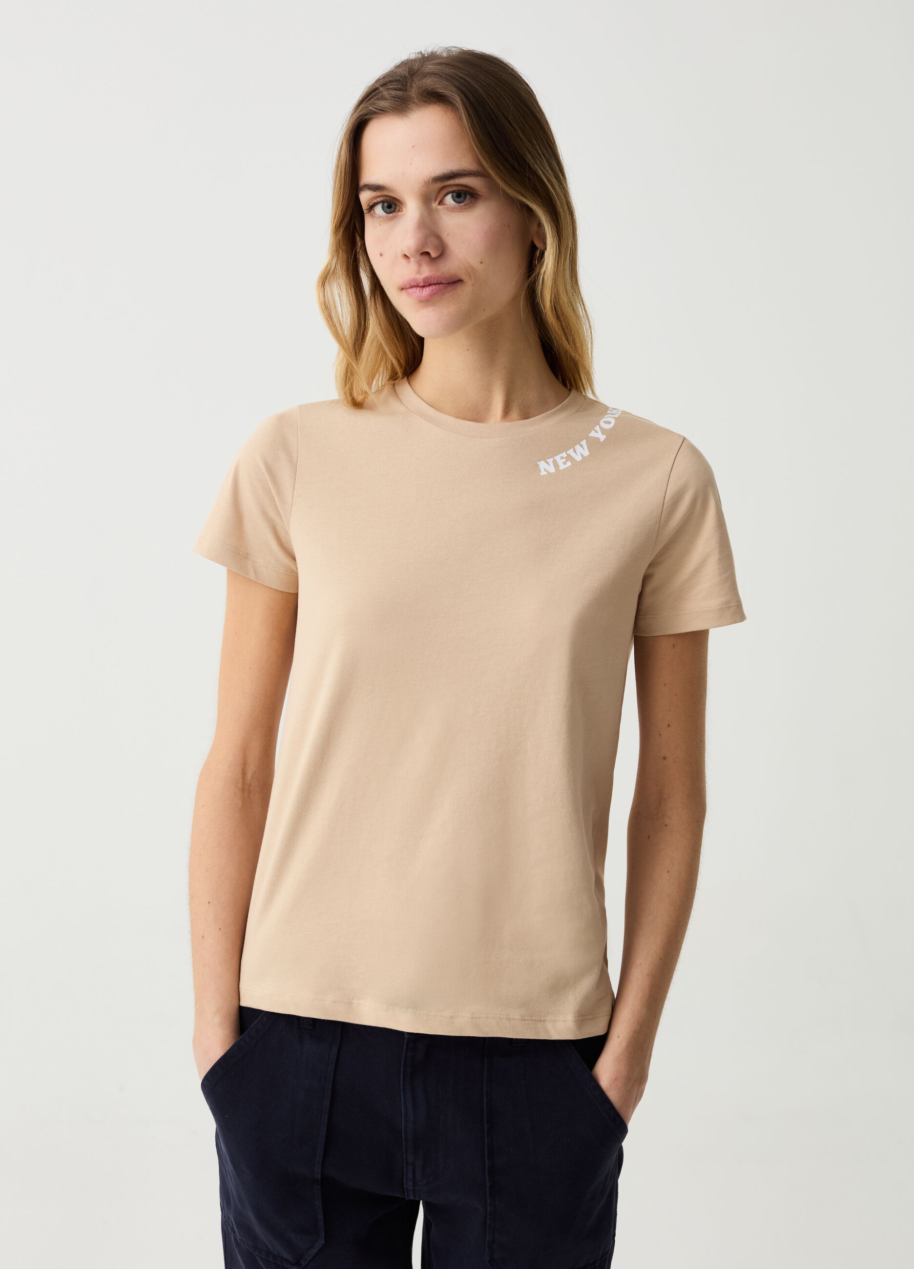 T-shirt Essential girocollo con stampa lettering