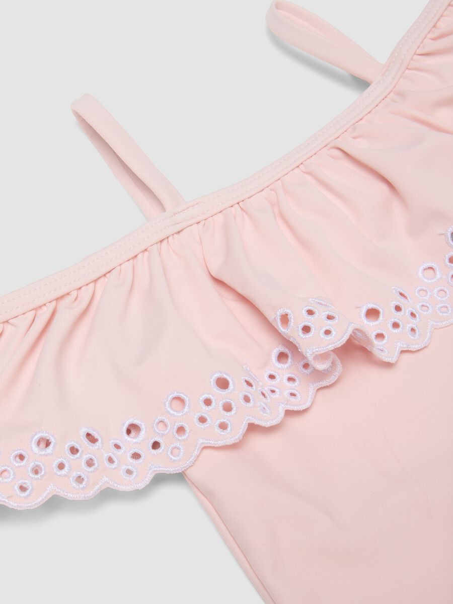 Costume intero rosa in tessuto elasticizzato con volant_2