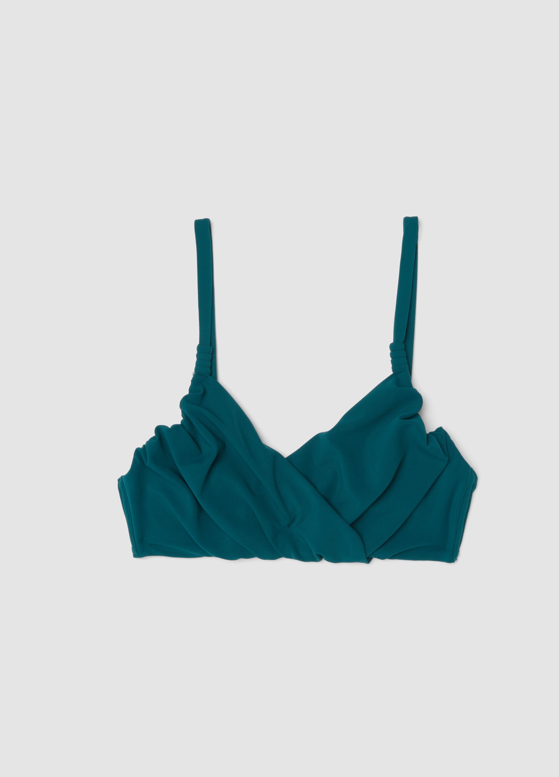Top bikini verde in tessuto elasticizzato con effetto shaping
