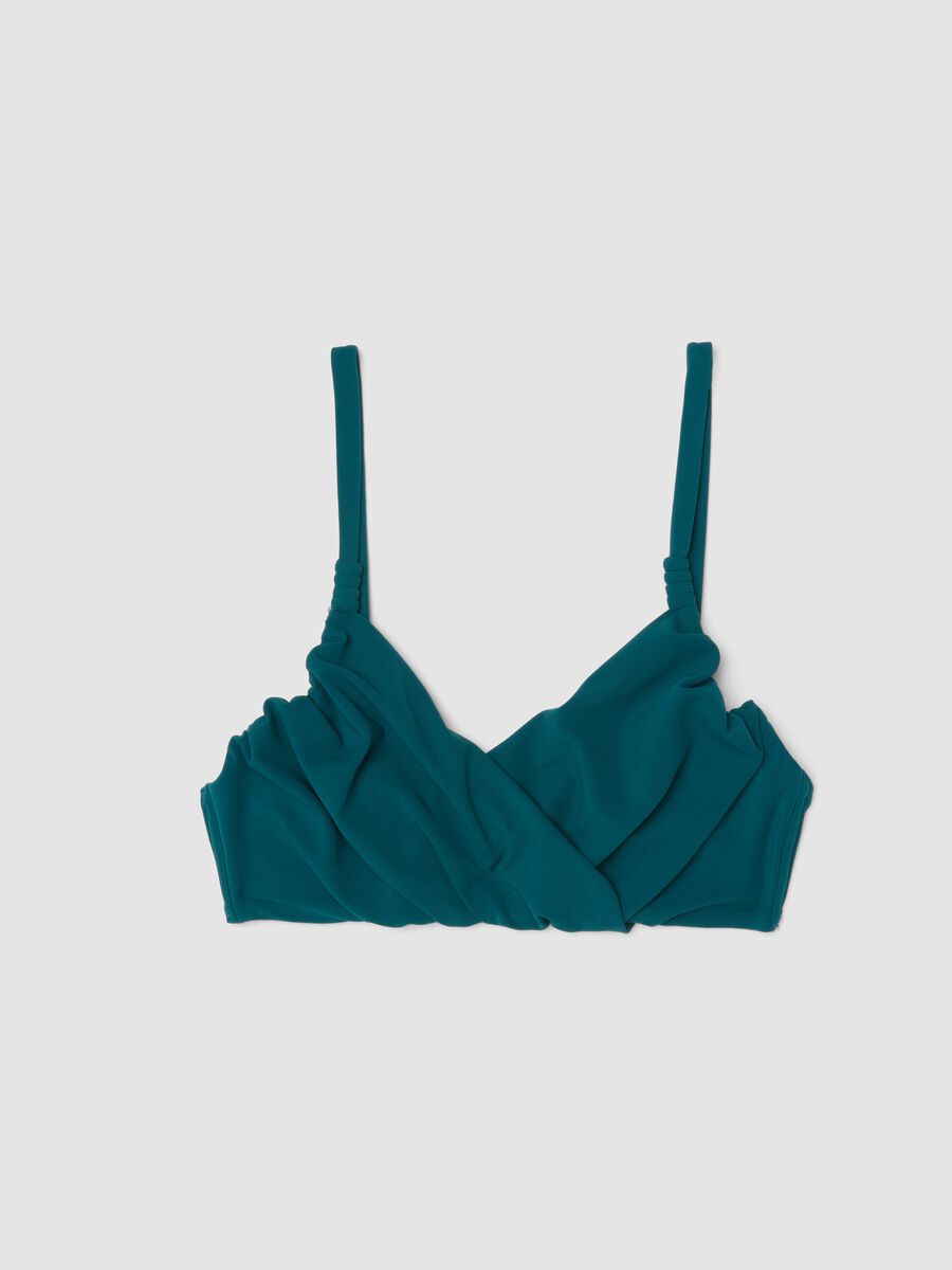 Top bikini verde in tessuto elasticizzato con effetto shaping_0