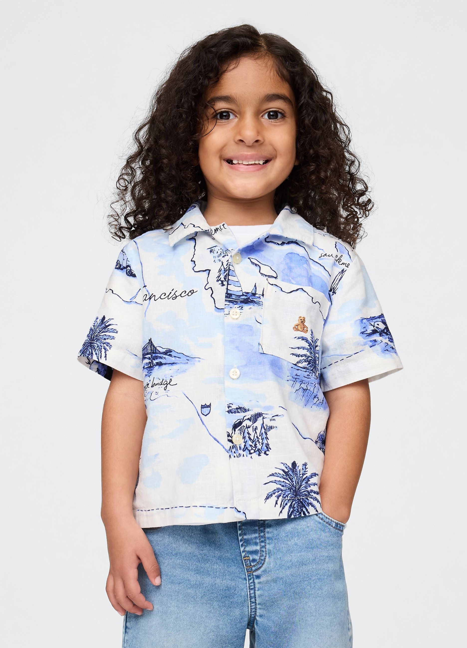 White Summer Shirt with Map Print