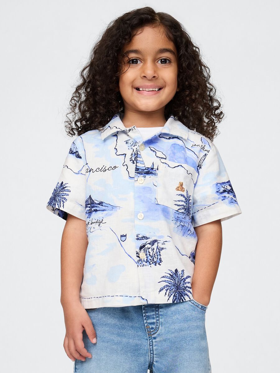 White Summer Shirt with Map Print_0