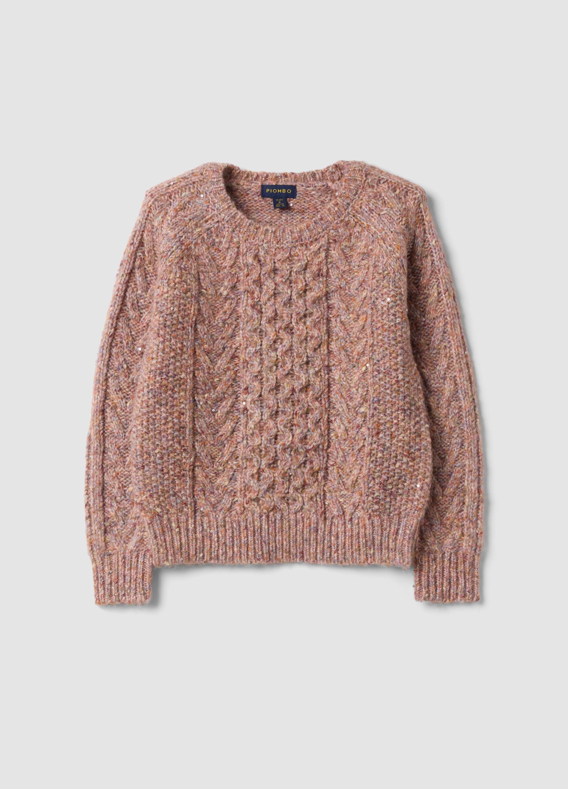 Pink cable-knit wool-blend jumper with crew neck, regular fit