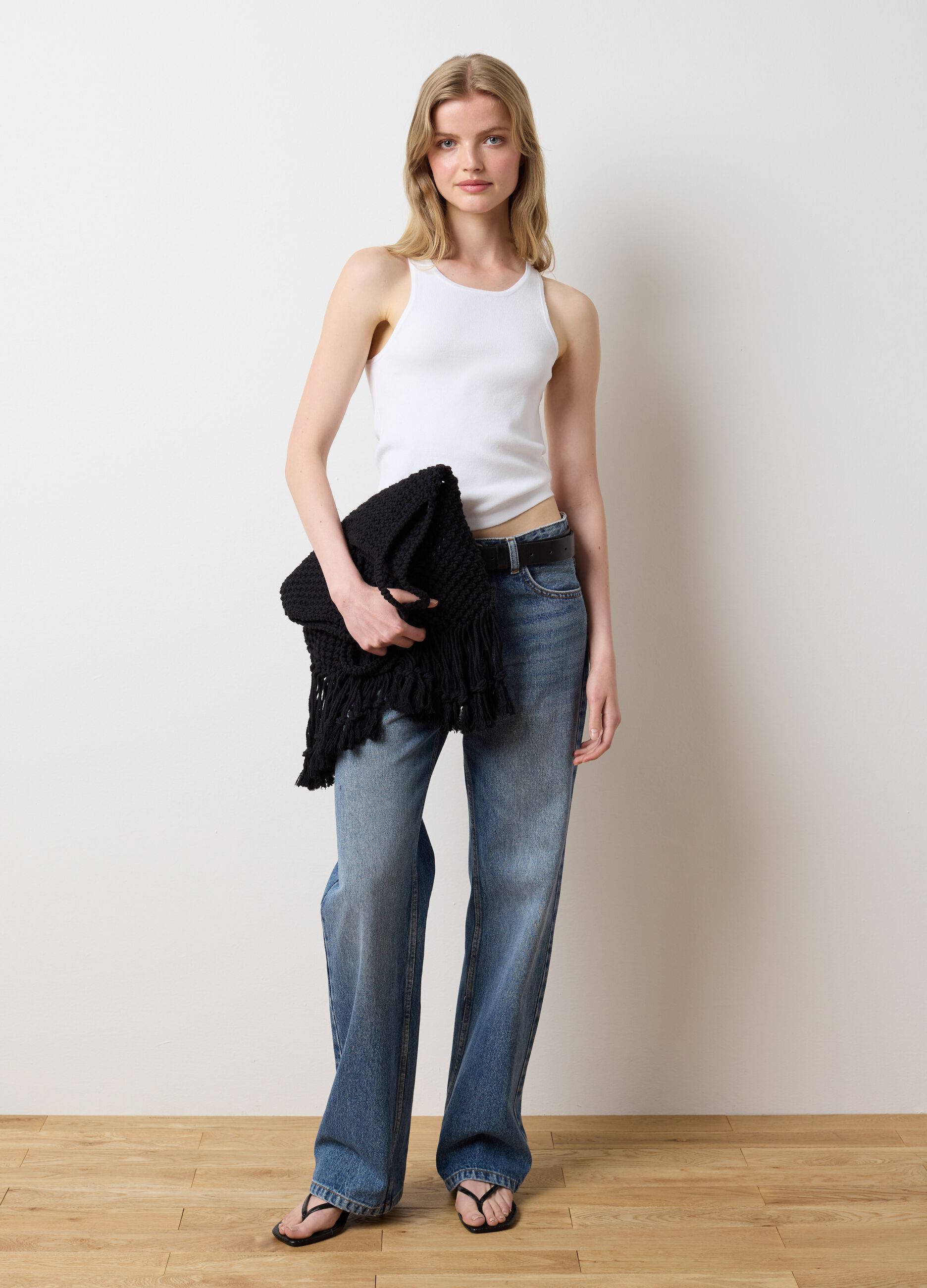Women's white viscose blend fitted tank top