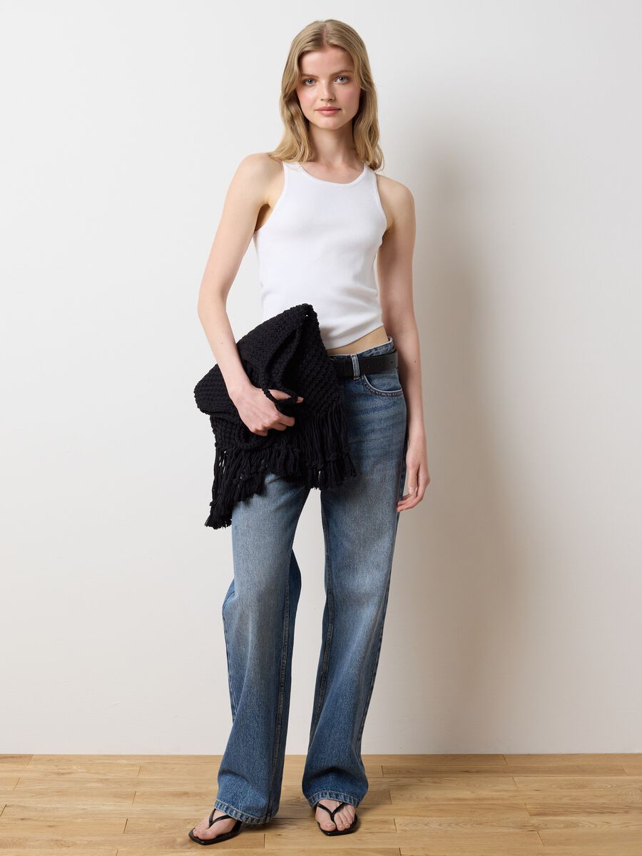 Women's white viscose blend fitted tank top_0