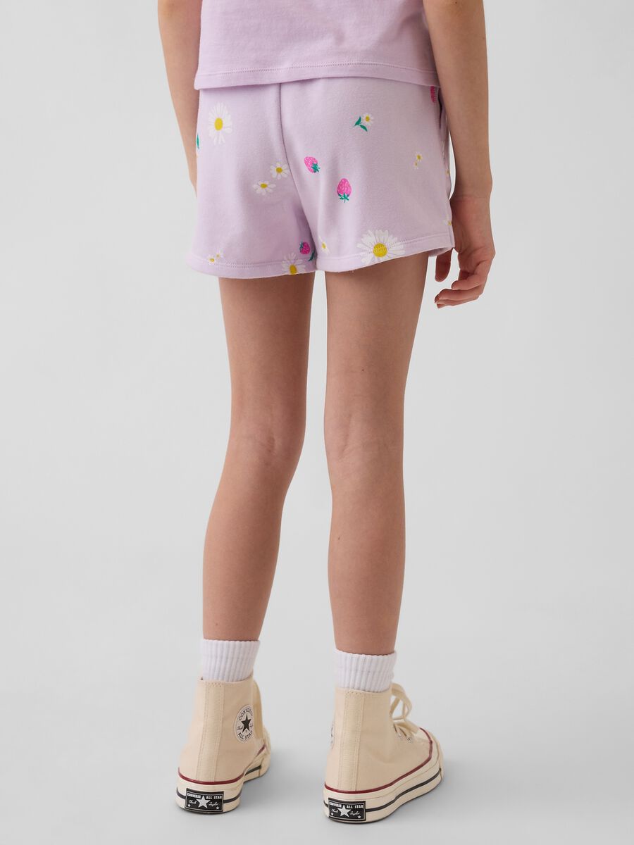 Shorts in misto cotone viola da bambina con fragole e fiori_2
