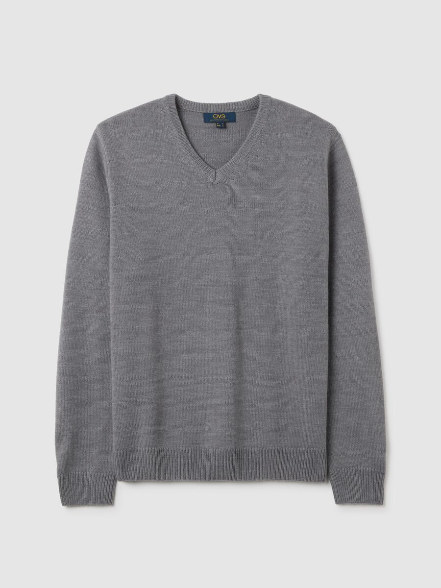 Grey V-neck Sweater_0