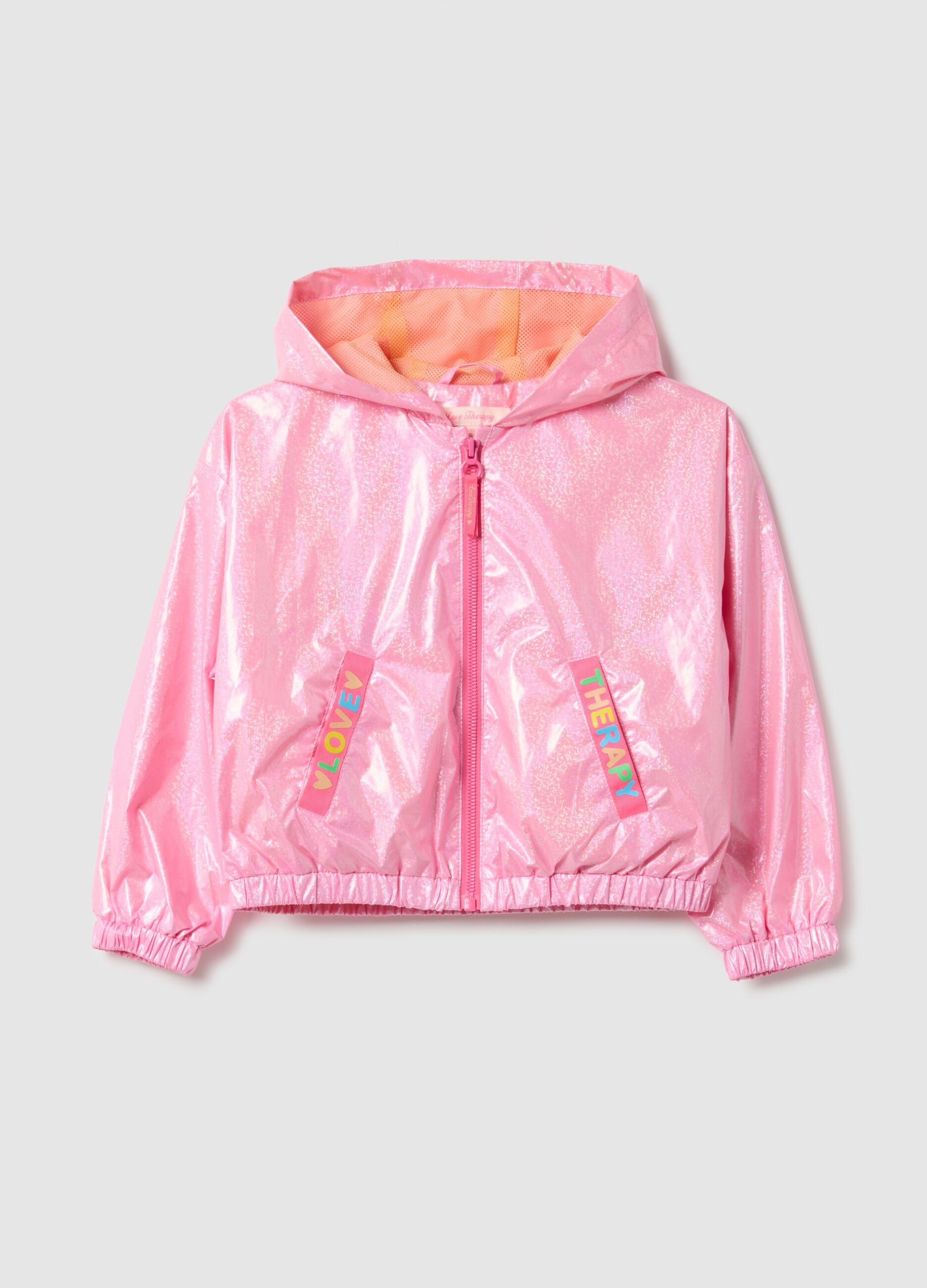 Giacca glitterata rosa con cappuccio da bambina regular fit