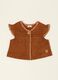 Brown baby girl gilet with fringe details in stretch fabric_0