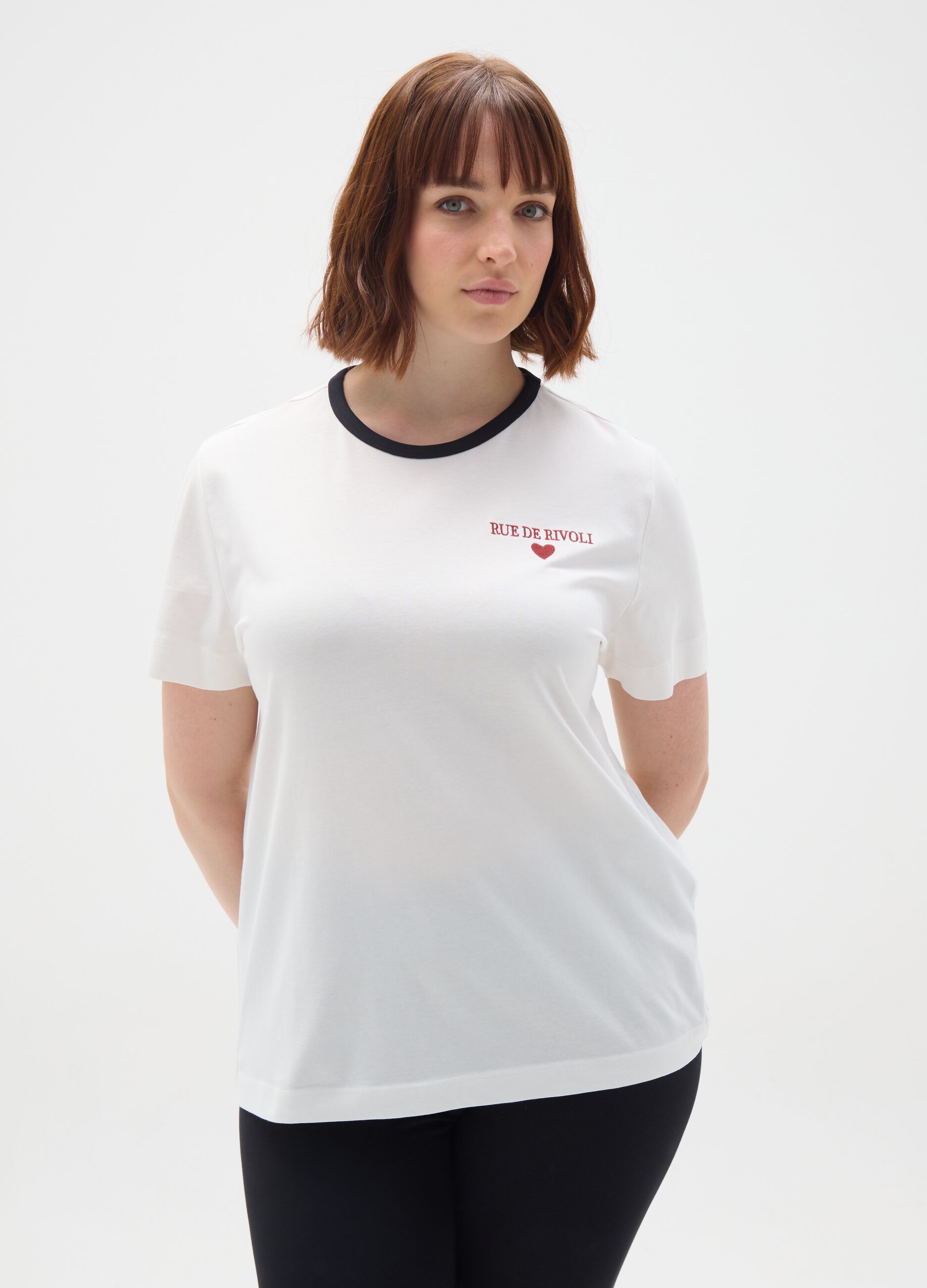 Women's pure cotton white T-shirt regular fit with logo