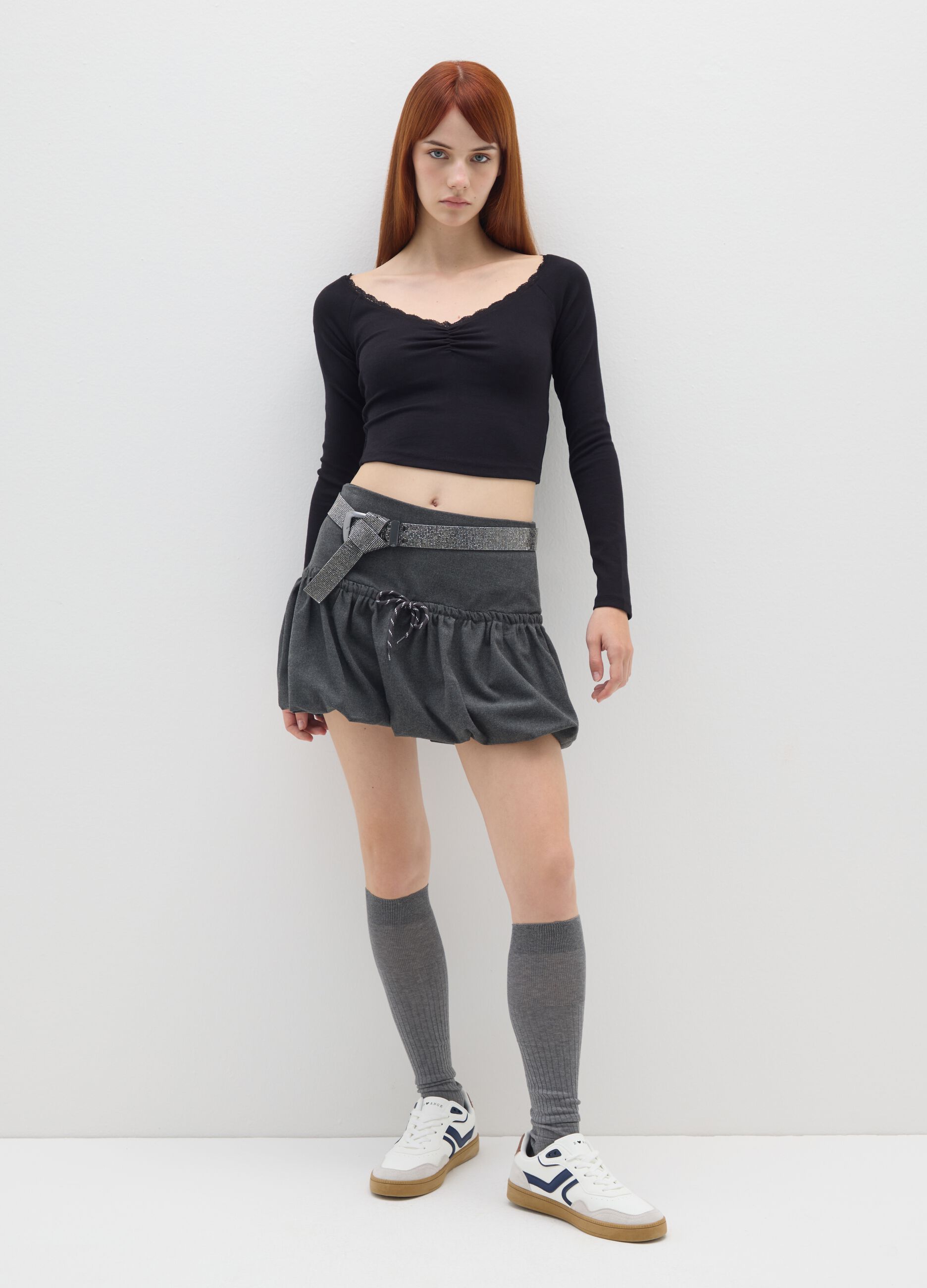 Black cotton blend regular fit sweater