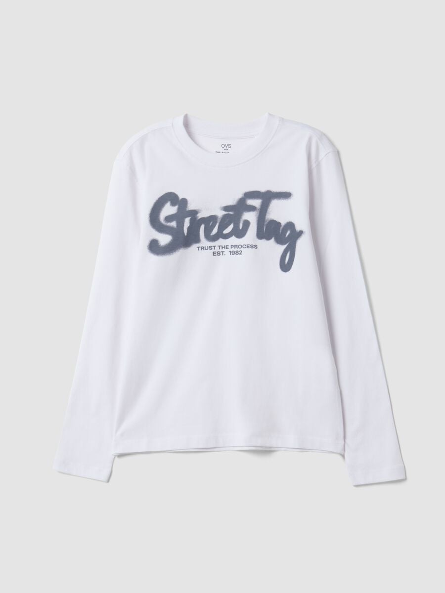 White organic cotton T-shirt with &ldquo;Street Tag&rdquo; print for boys_3