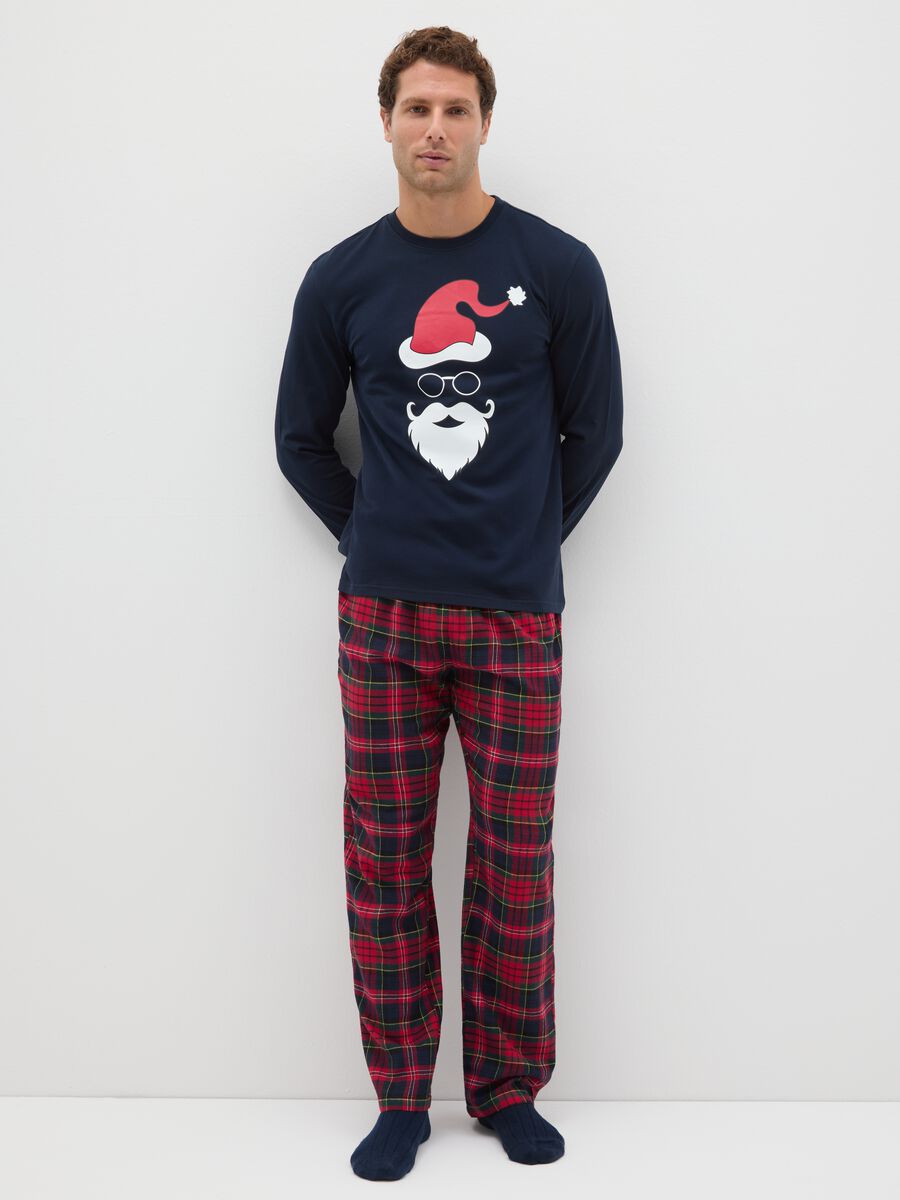 Regular fit blue Christmas pyjama top in pure cotton_0