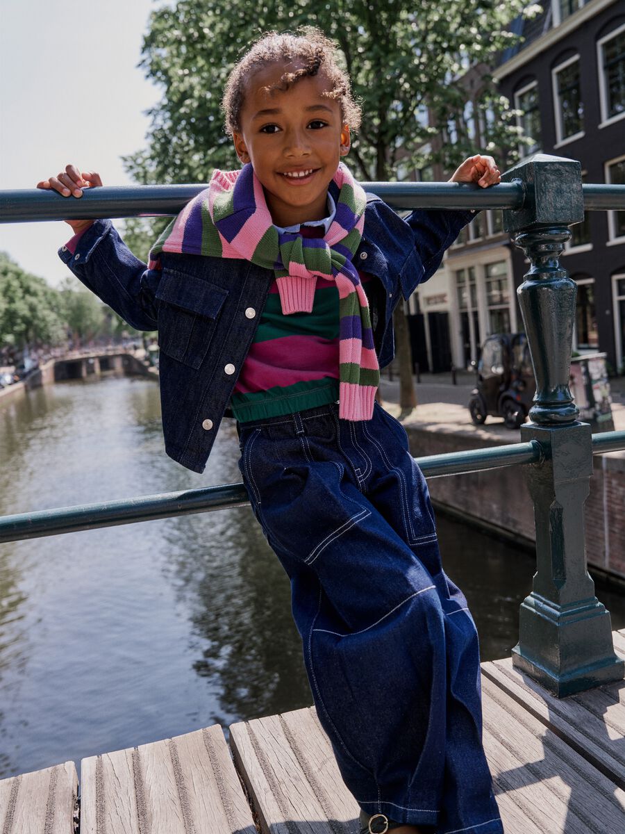 Jeans da ragazza in puro cotone blu baggy_0