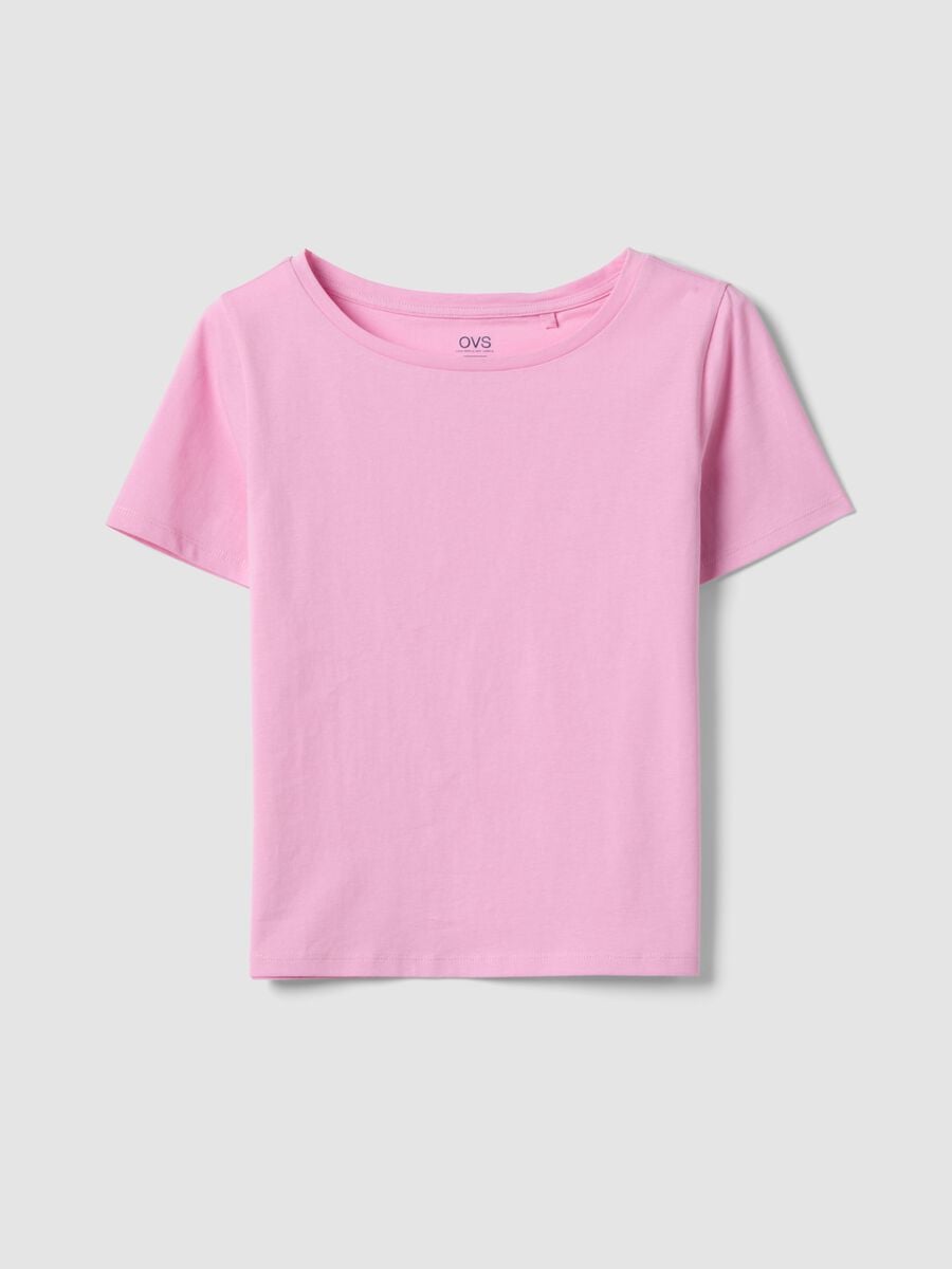 T-shirt rosa in puro cotone con scollo rotondo_4