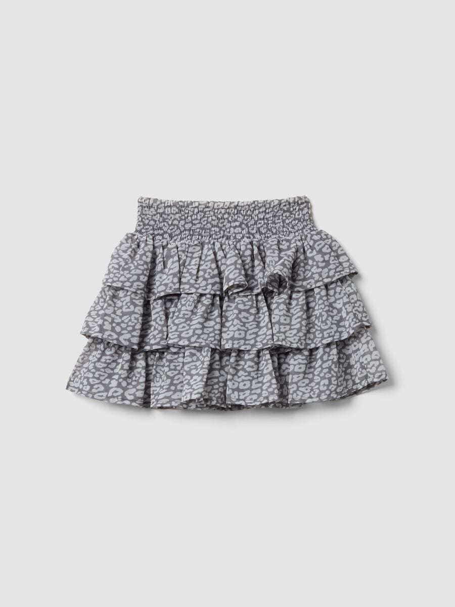 Gonna grigia a balze con fantasia animalier per bambina_1