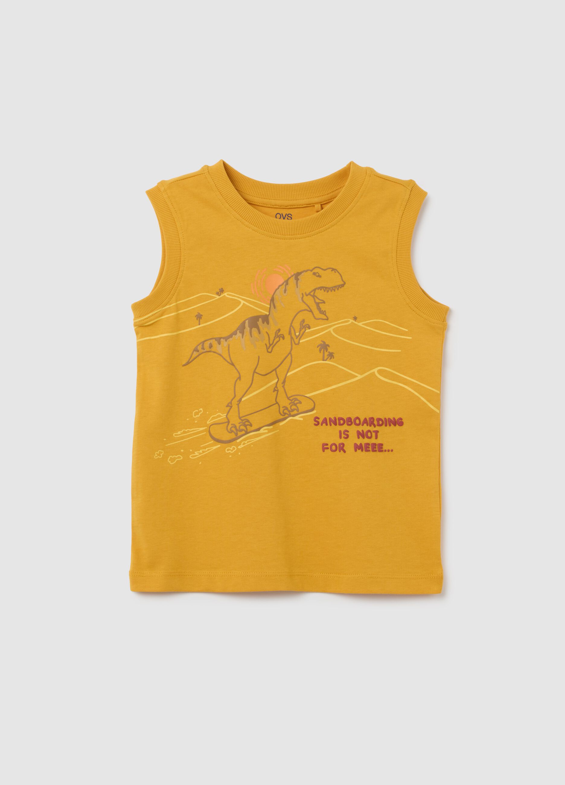 Yellow regular fit pure cotton boys' vest with print