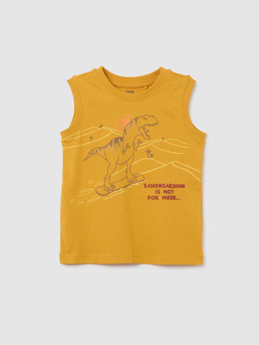 Yellow regular fit pure cotton boys' vest with print_0