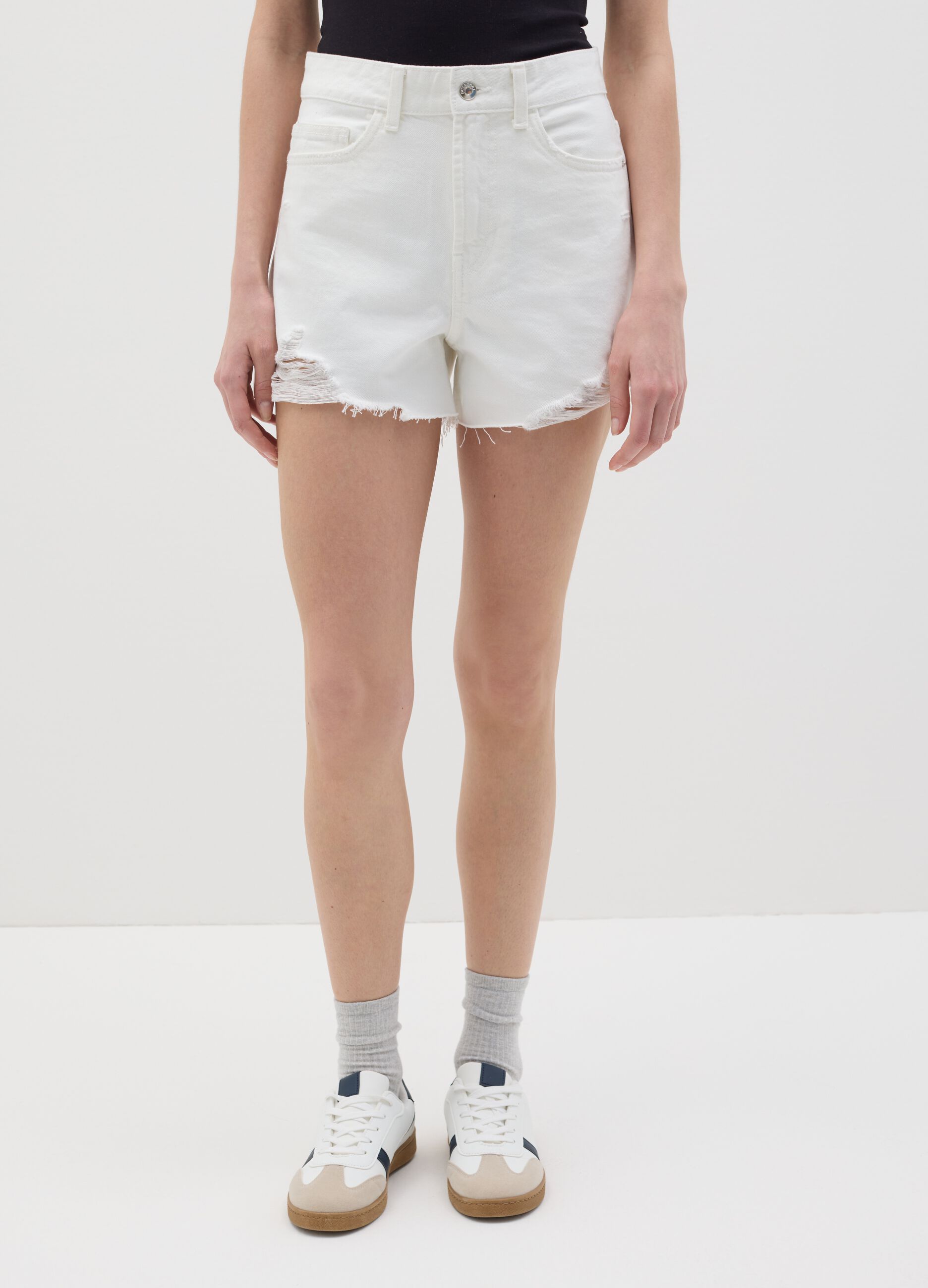 Shorts da donna in puro cotone bianco regular fit
