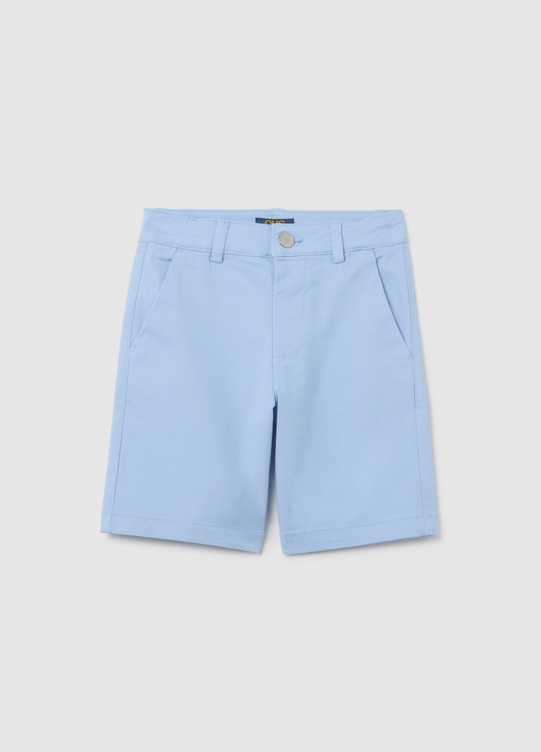 Children's blue stretch cotton shorts regular fit with embroidery