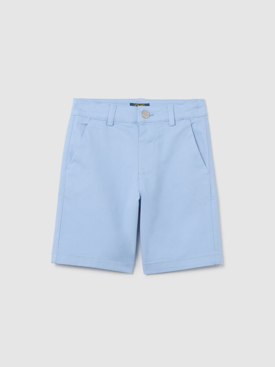 Children's blue stretch cotton shorts regular fit with embroidery_0