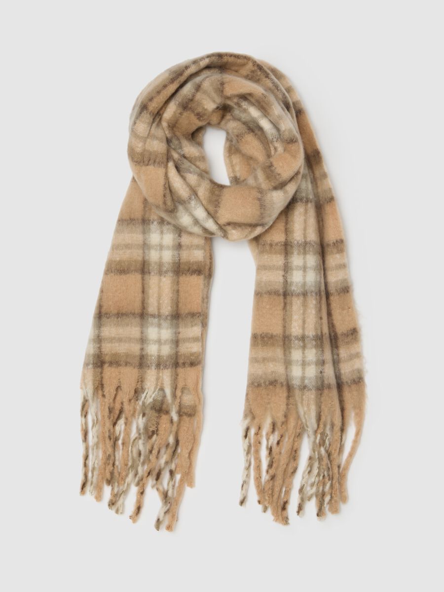Multicolour Checked Scarf with Fringes_0