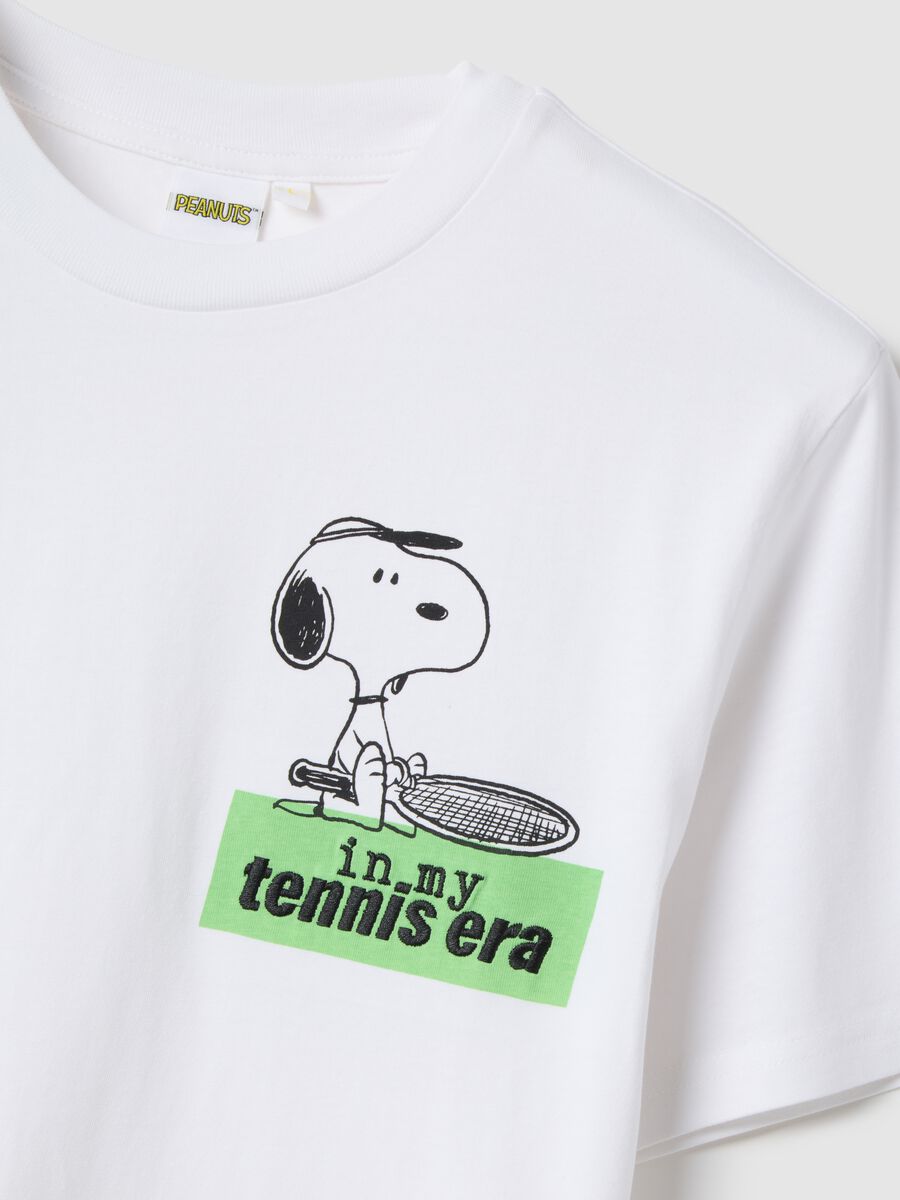 Pure White Cotton Regular Fit T-shirt with Snoopy Print_5