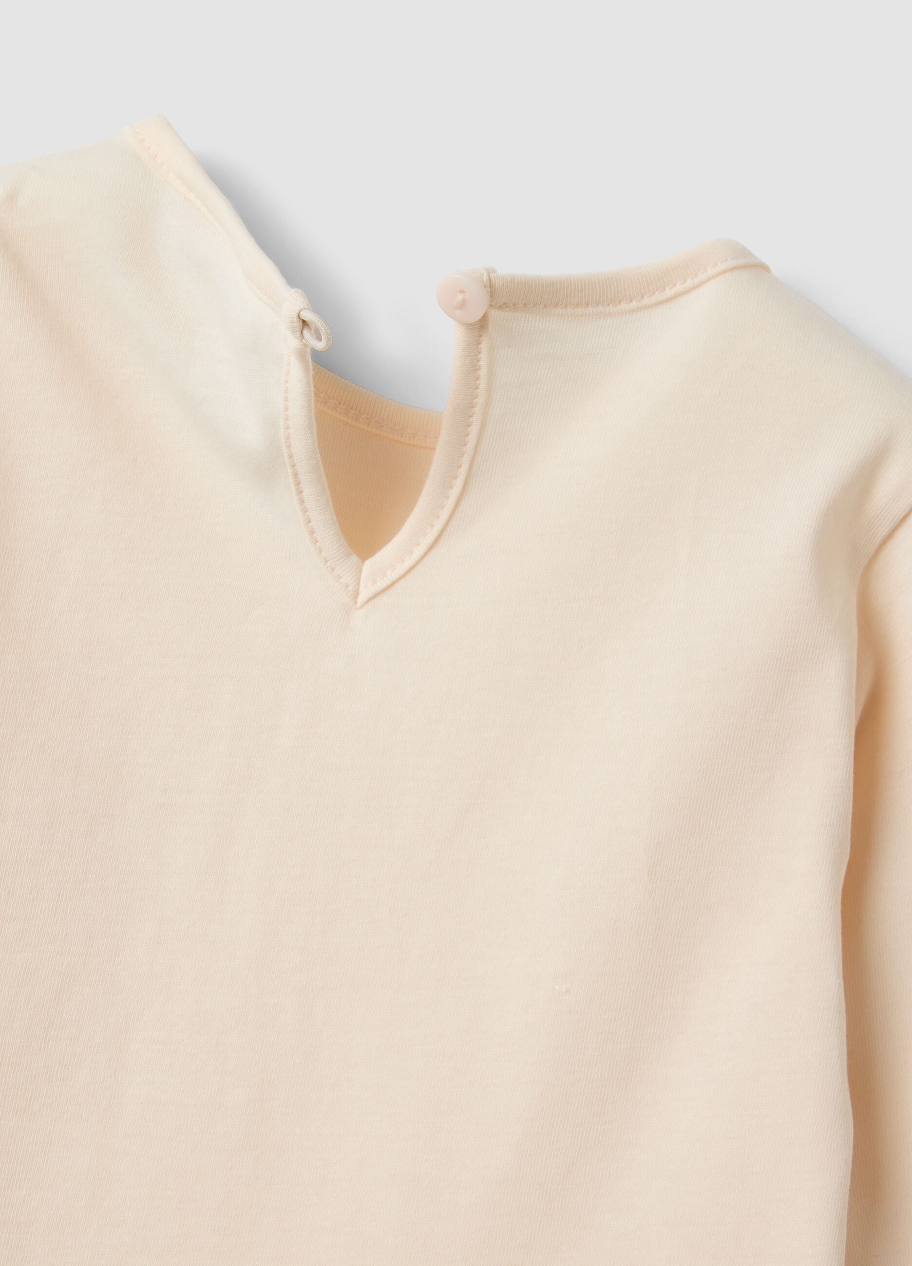 Beige pure organic cotton T-shirt with teddy bear print for baby girl