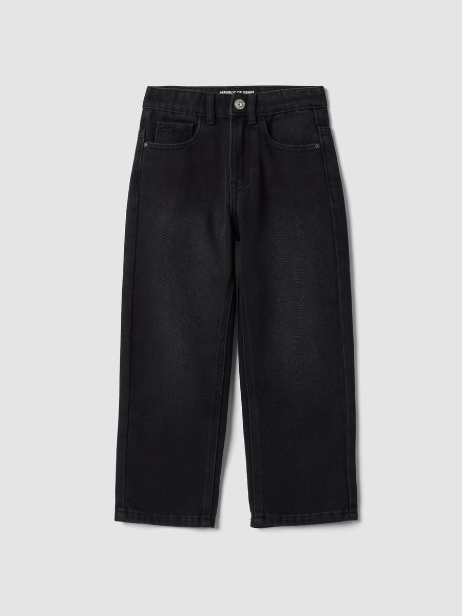 Black wide-leg cotton and viscose blend jeans for boys_0