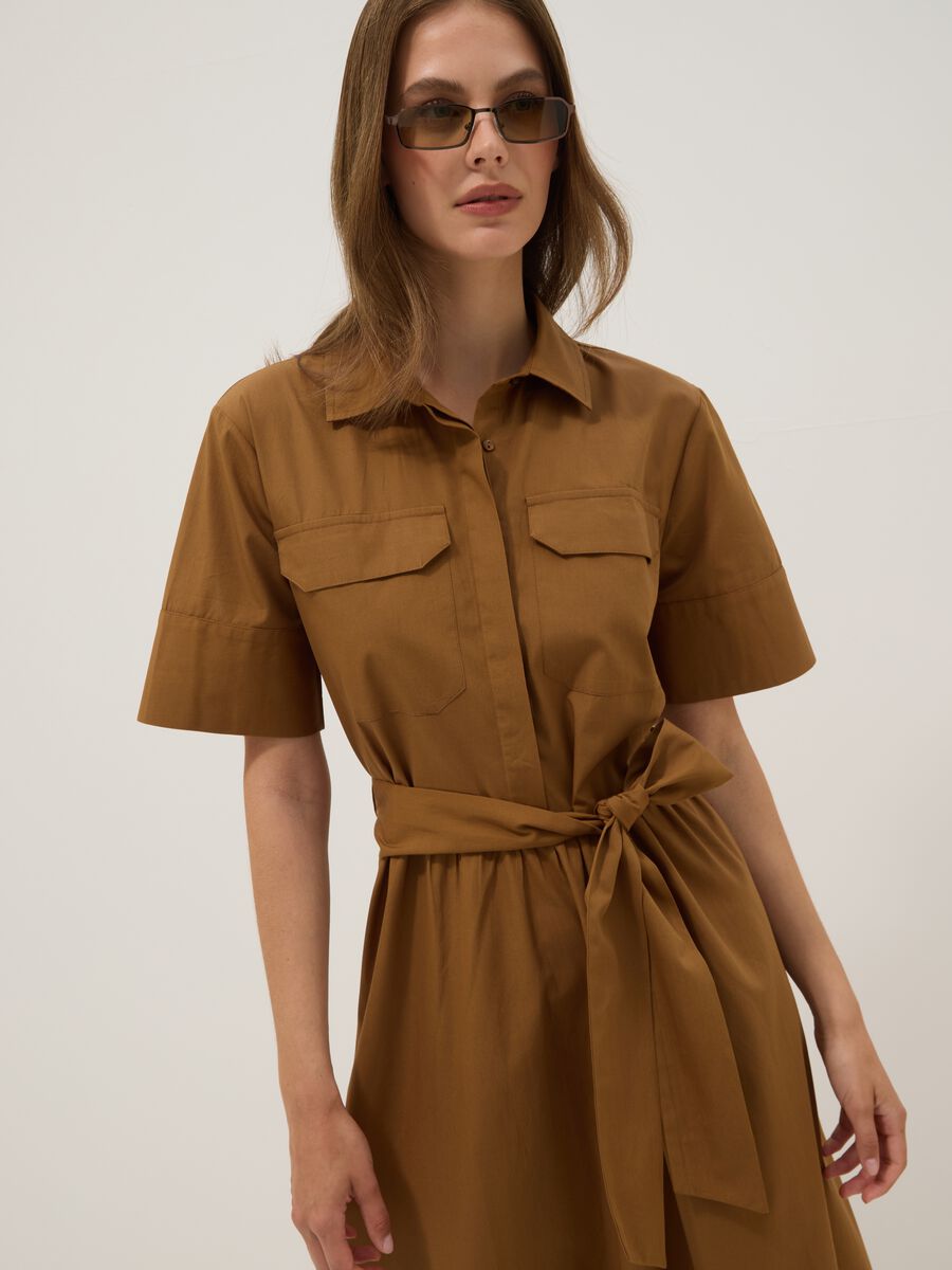 Brown pure cotton shirt dress, regular fit_2