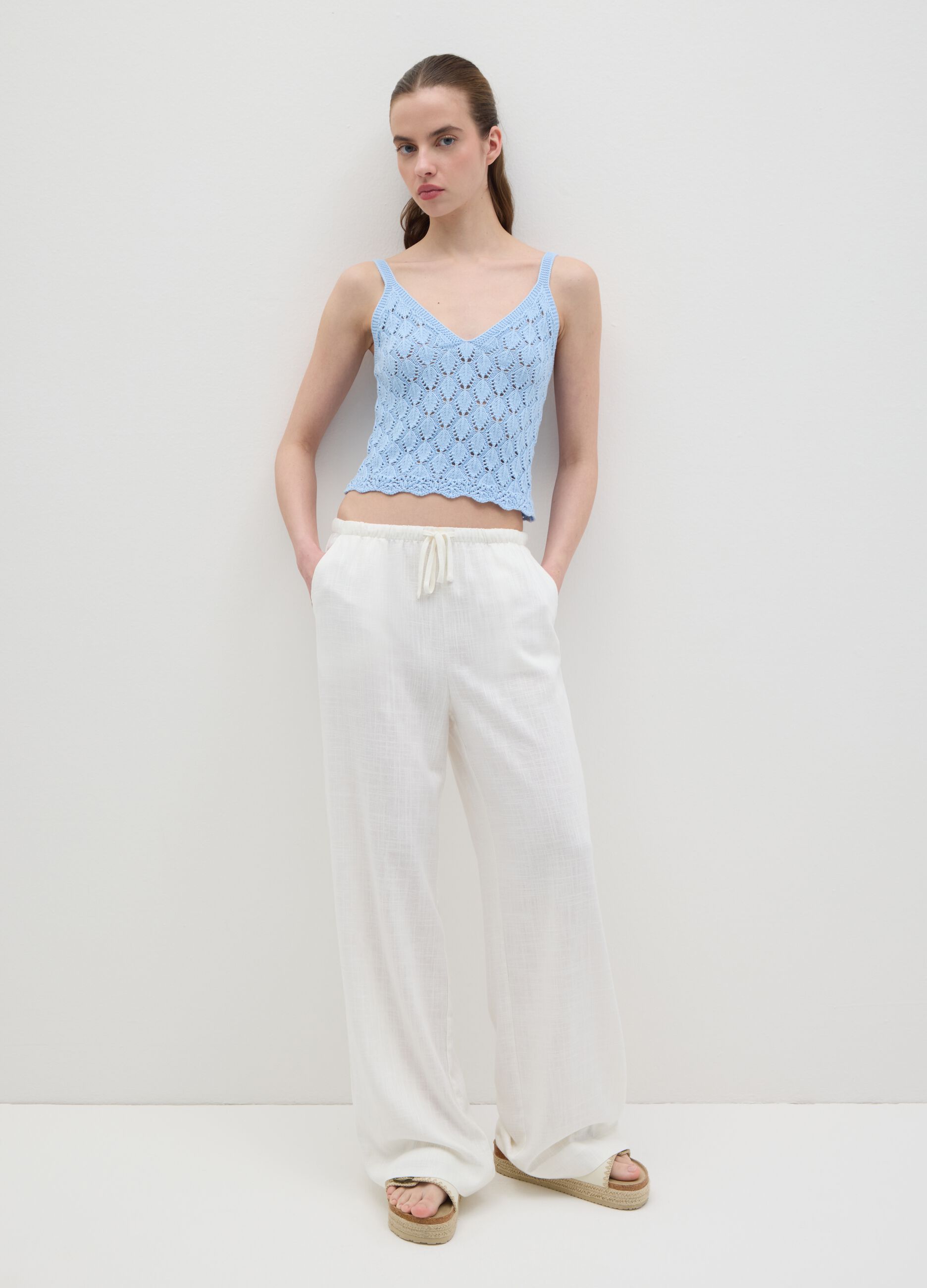 Women's blue knitted cotton top