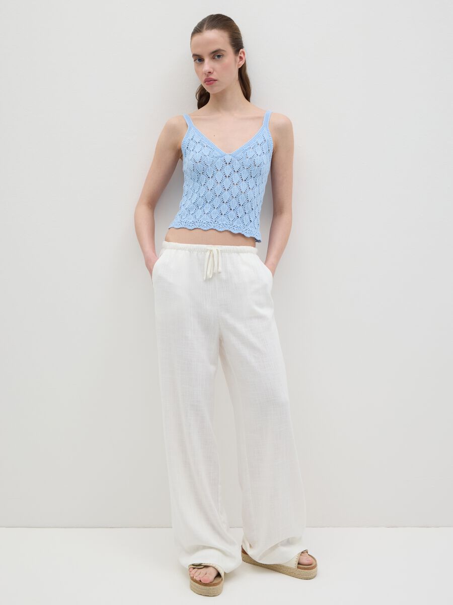 Women's blue knitted cotton top_1