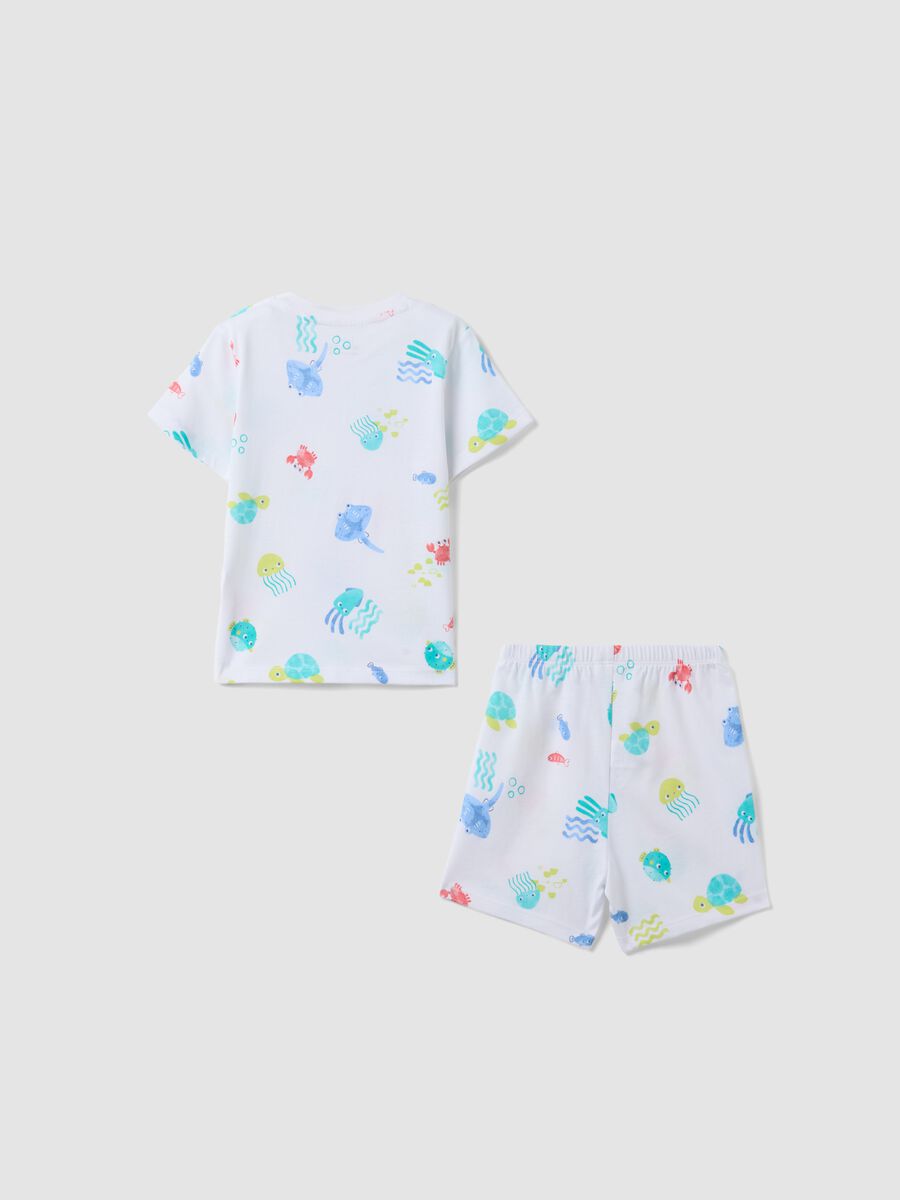 Pigiama in puro cotone bianco da neonato regular fit con stampe marine_1