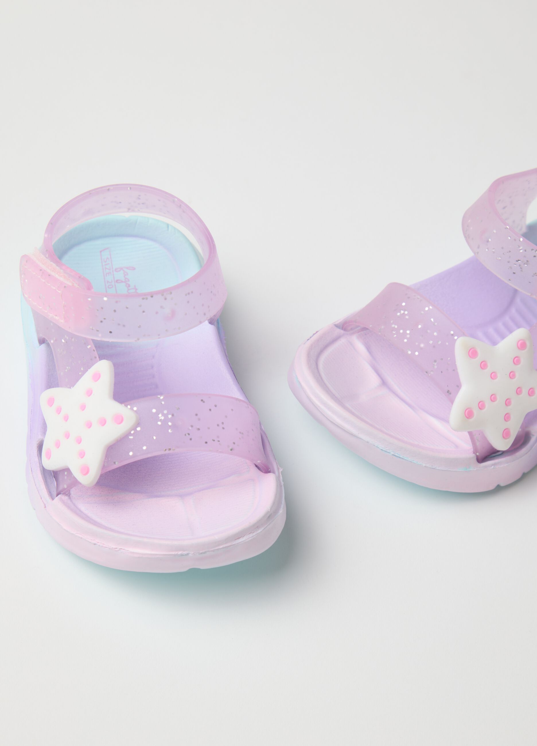 Girls' multicolour PVC sandals with glitter and decorative star