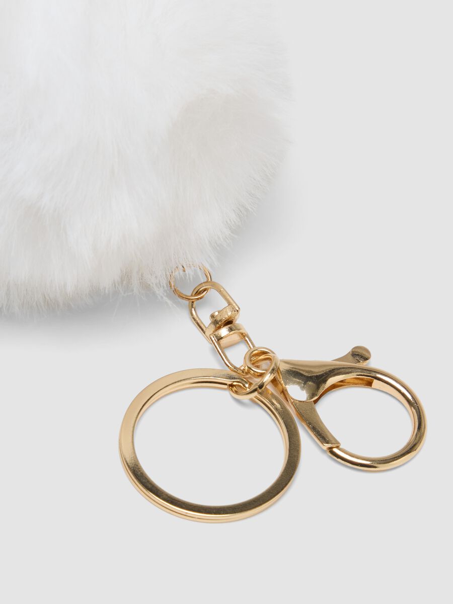White keyring with pom-pom and kitten charm for girls_2
