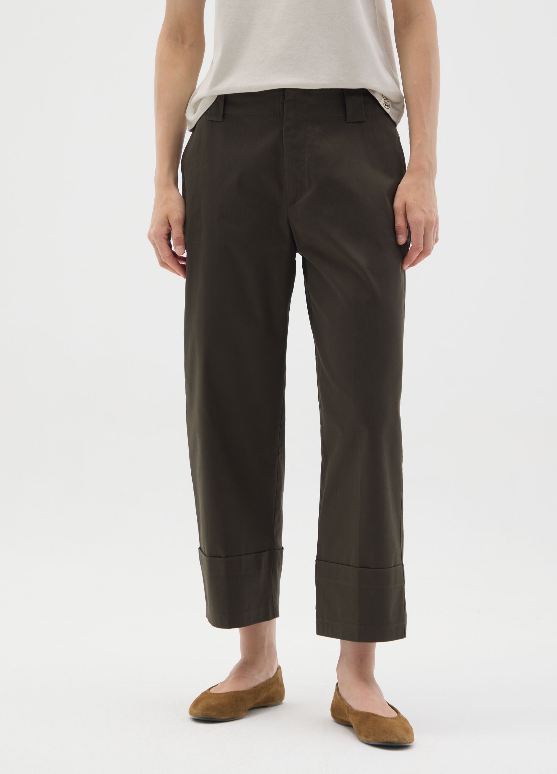 Brown regular fit stretch cotton trousers