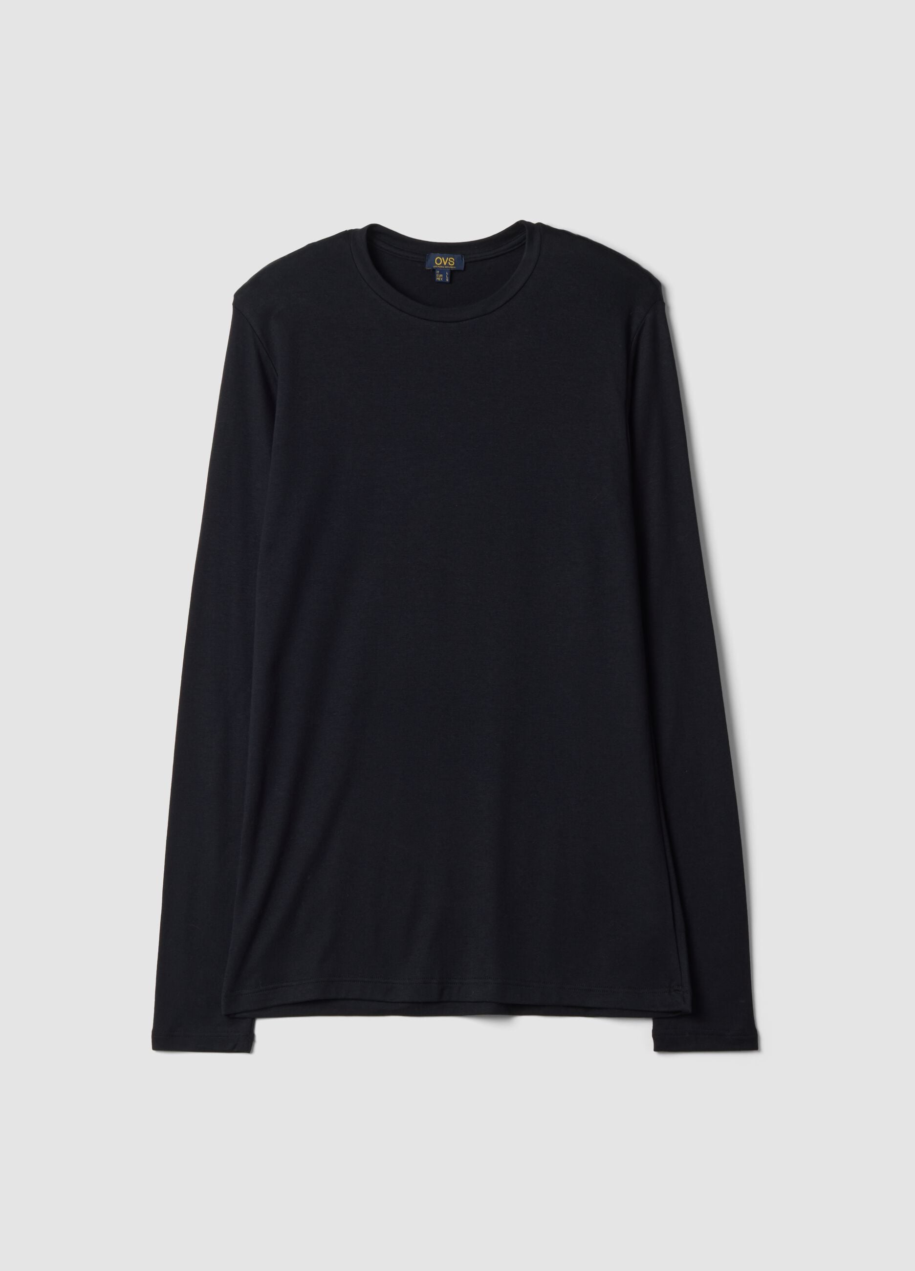 Black crew-neck T-shirt in stretch modal and cashmere, regular fit