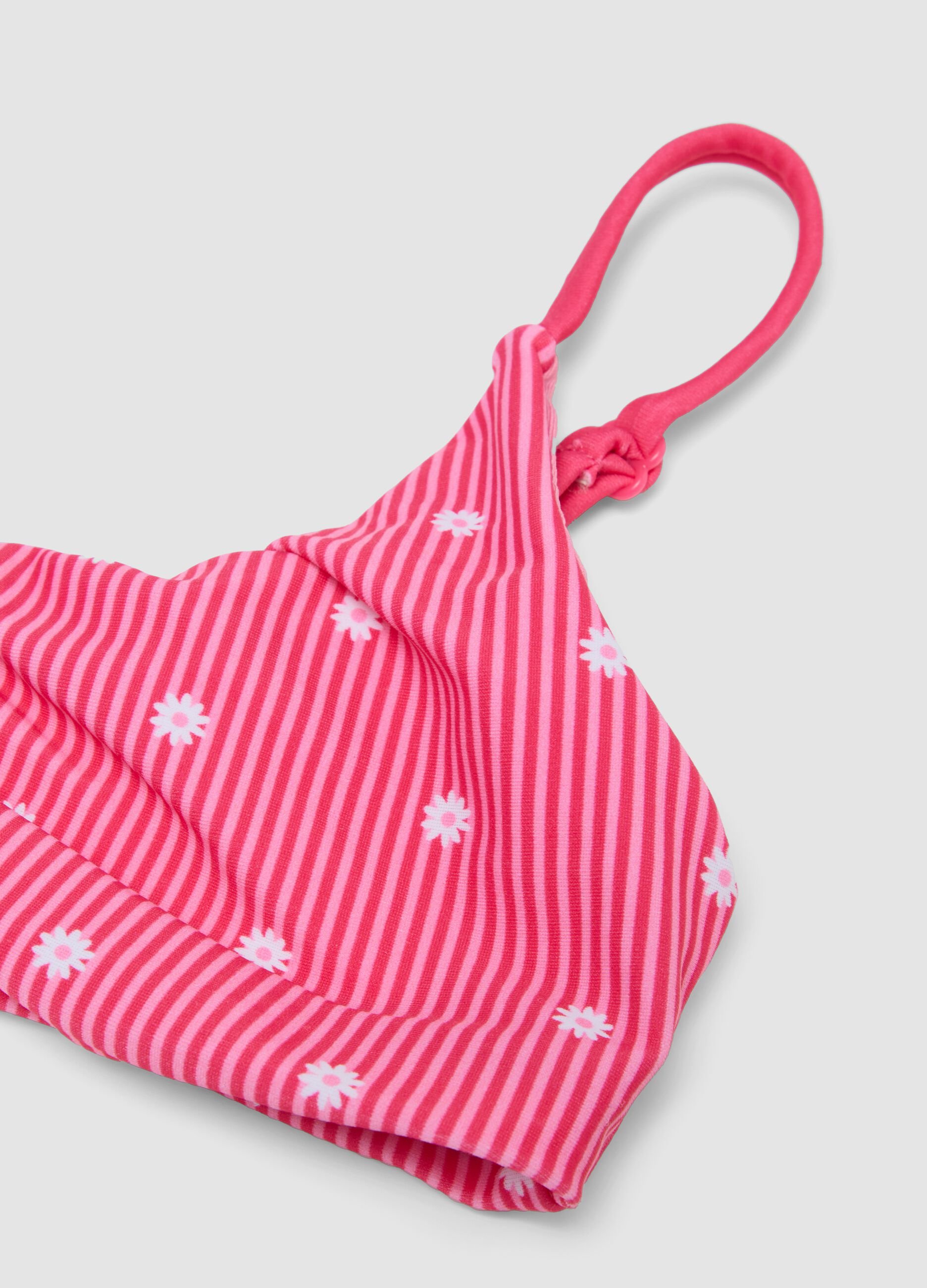 Pink striped stretch bikini with contrast flowers