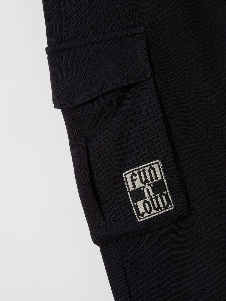 Black French Terry Cotton Trousers for Boys_2