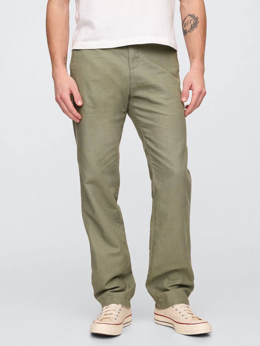 Regular Green Trousers in Linen and Cotton_1