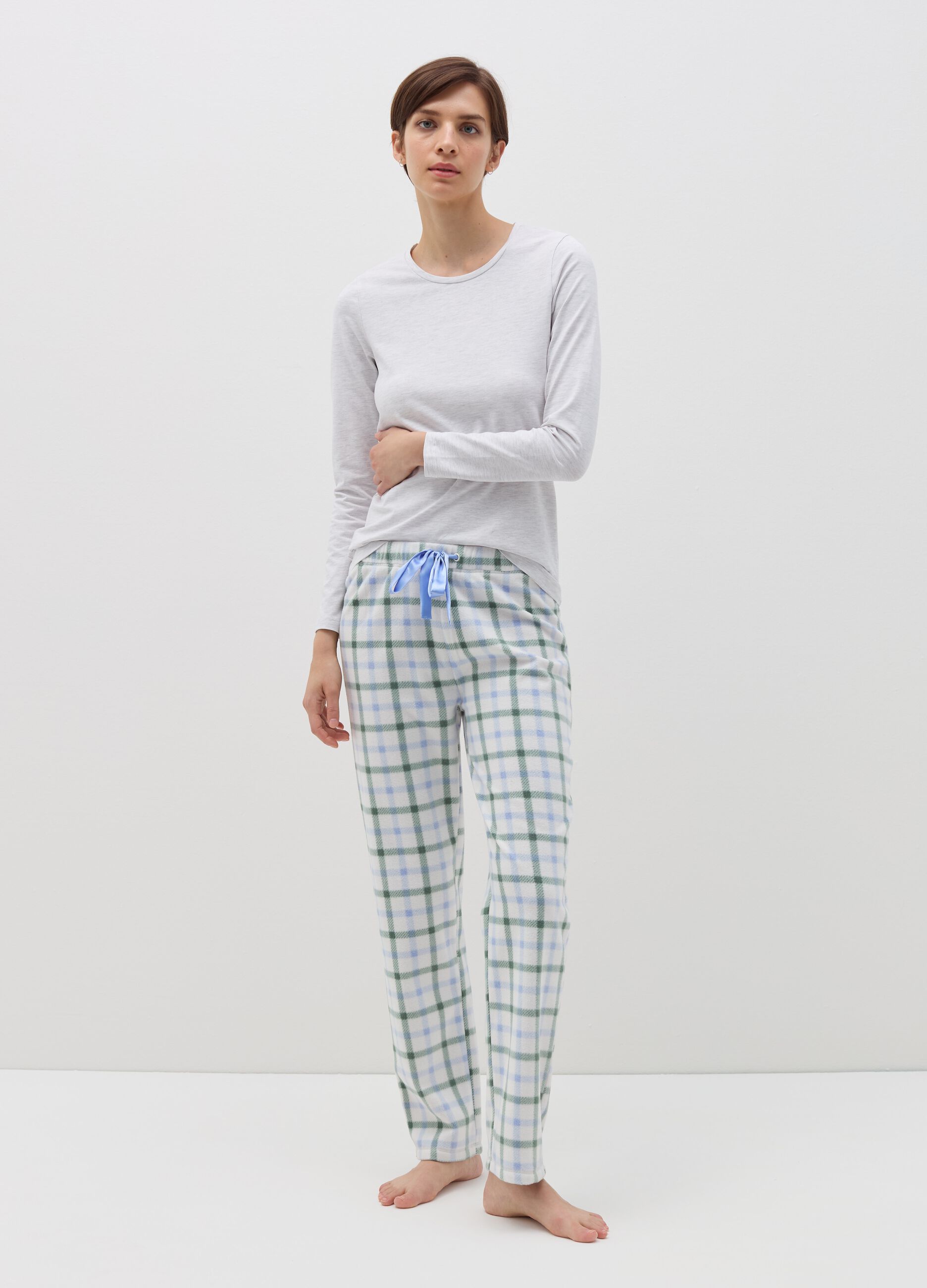 Pyjama bottoms in fleece with tartan pattern
