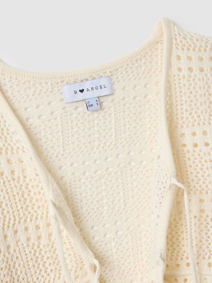 Cardigan in puro cotone bianco regular fit lavorato a maglia deep V_5