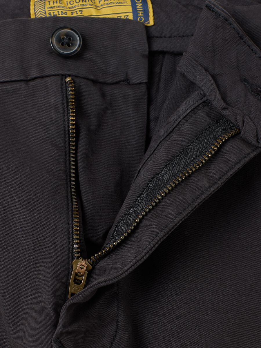 Black Slim Fit Stretch Cotton Trousers_5