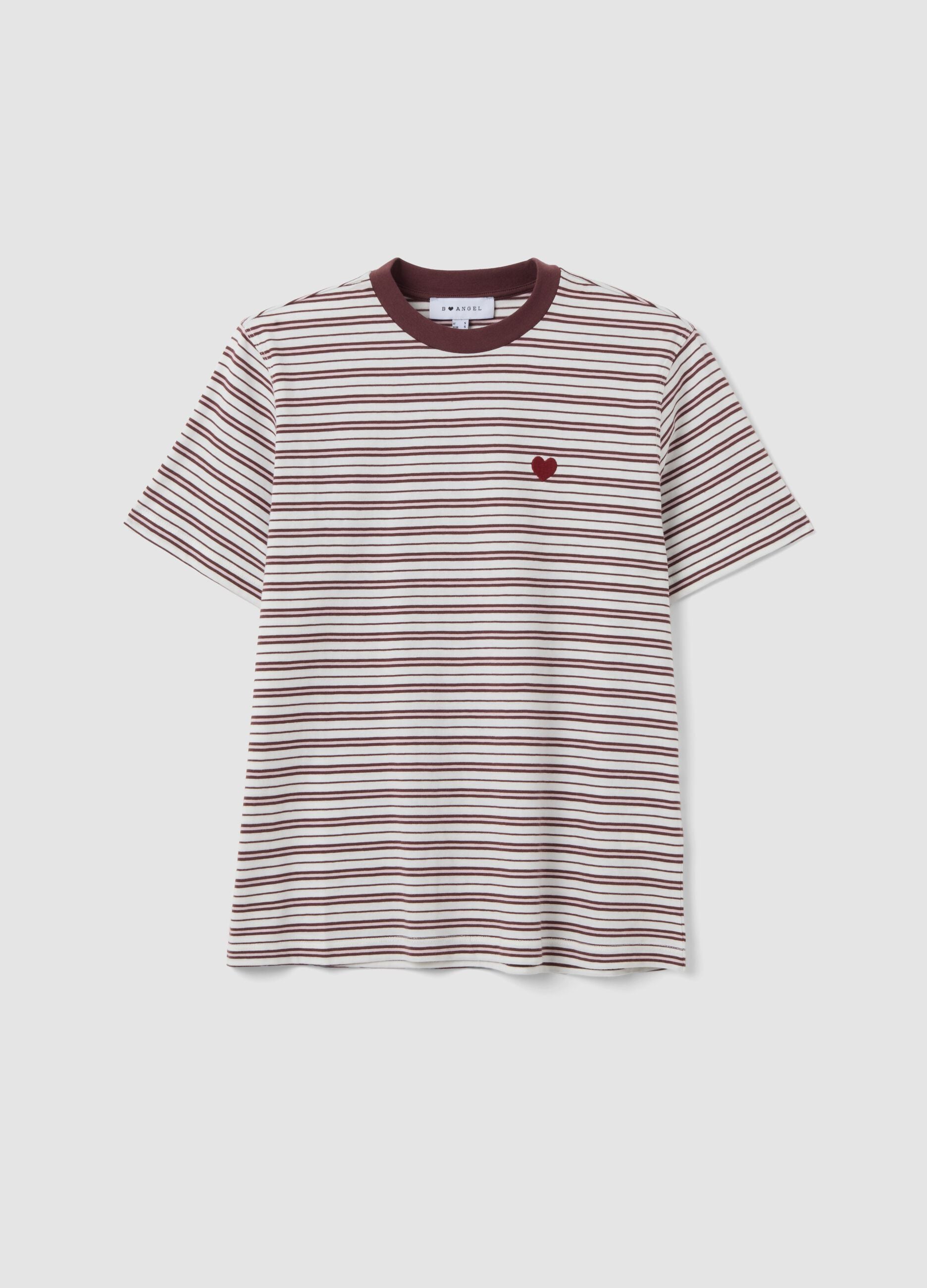 Multicolour relaxed-fit striped pure cotton T-shirt with chest embroidery