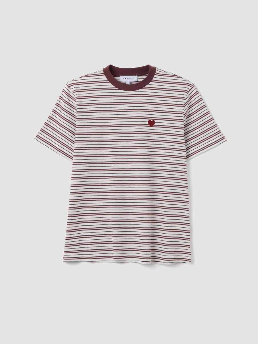 Multicolour relaxed-fit striped pure cotton T-shirt with chest embroidery_4