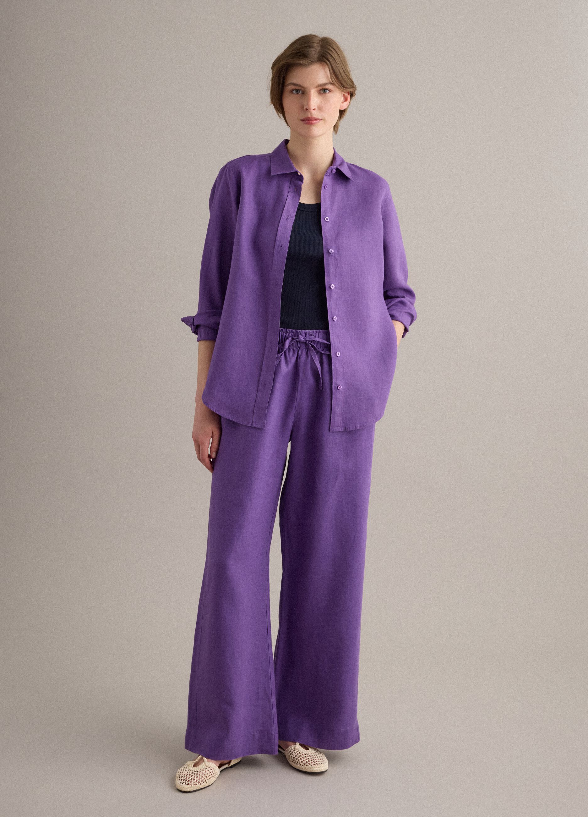 Camicia in puro lino viola regular fit