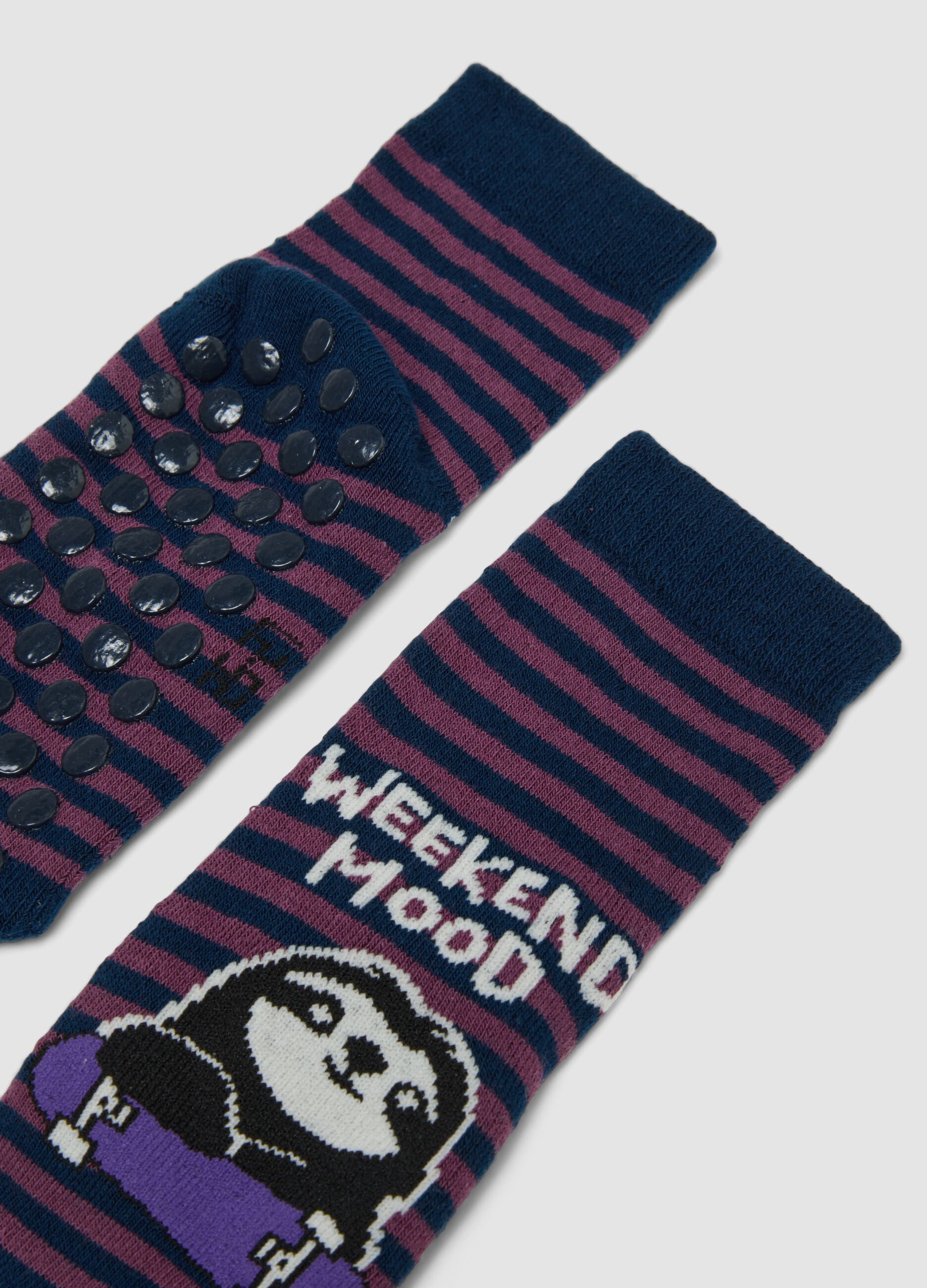 2-pack blue midi non-slip socks in stretch organic cotton with print