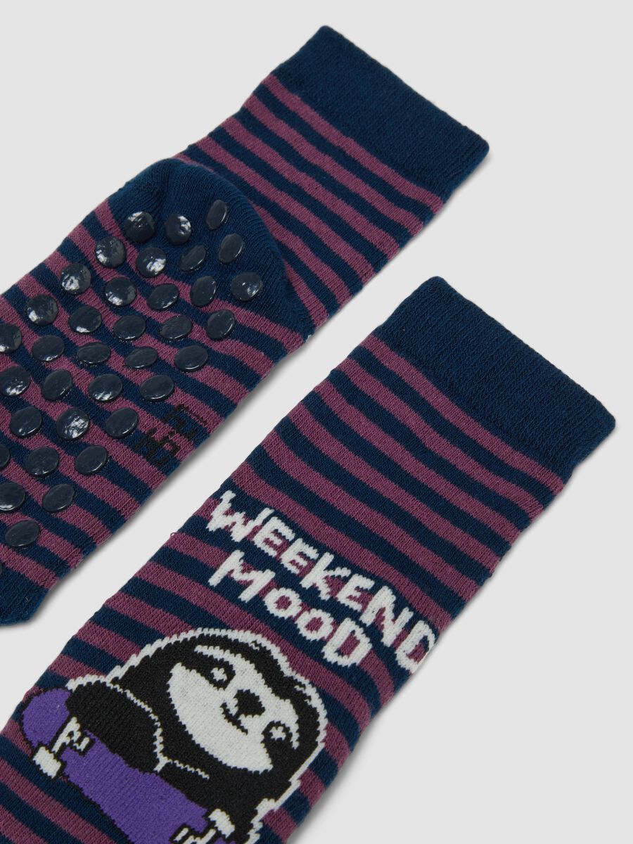 2-pack blue midi non-slip socks in stretch organic cotton with print_1