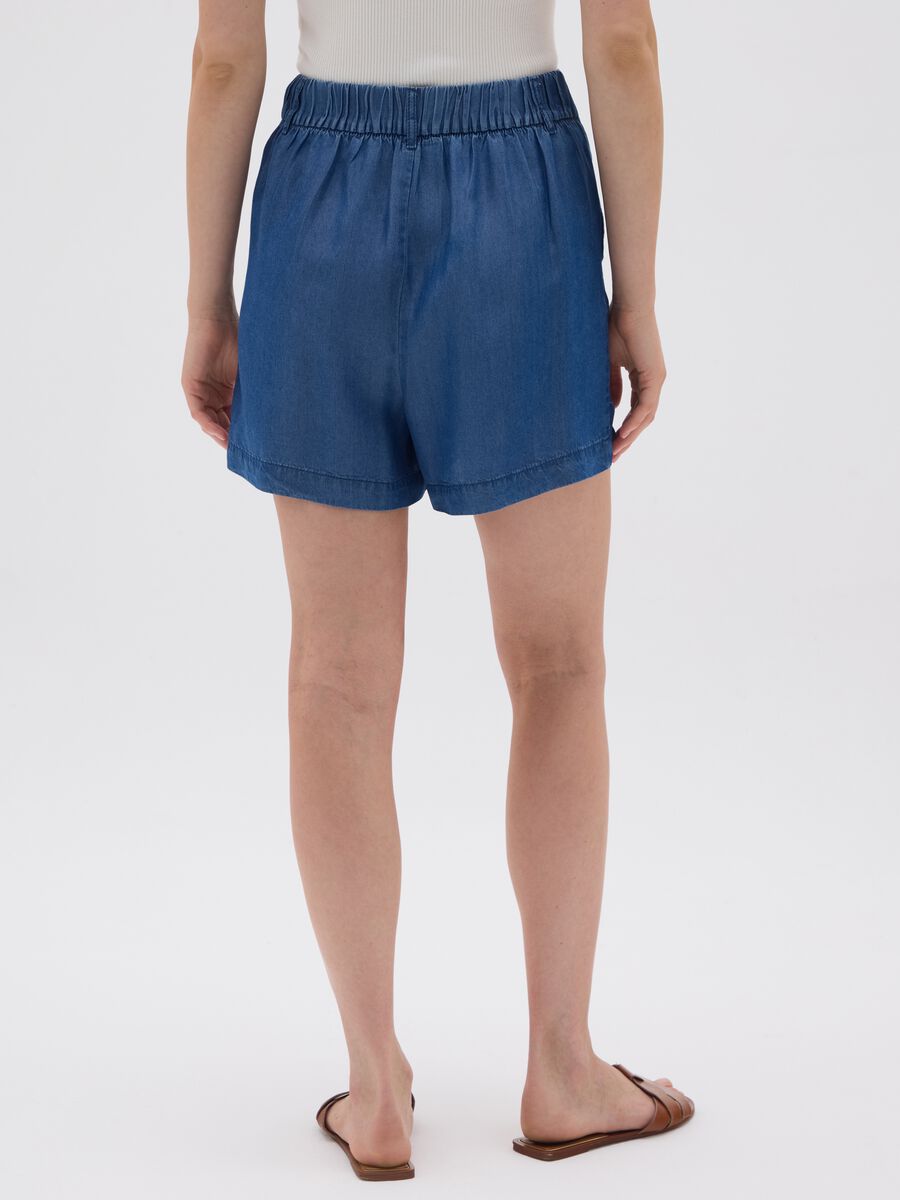 Women's Regular Fit Lyocell Blue Shorts_2