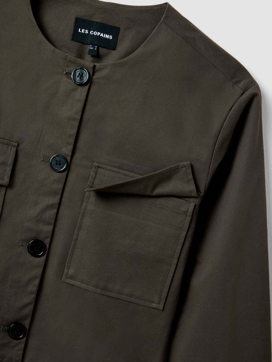 Regular fit green pure cotton jacket with buttons and front pockets_5